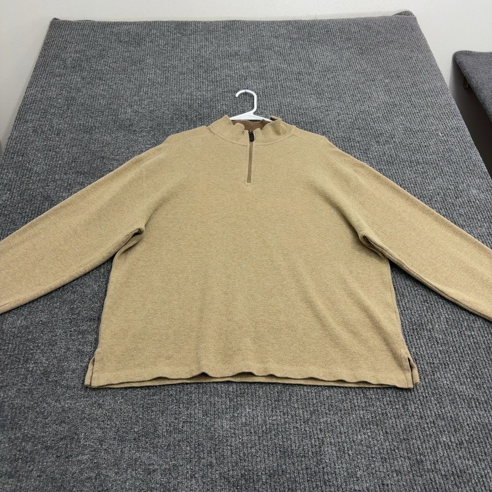 Jos A Bank Sweater Mens L Tan Cotton Quarter Zip Mock Neck Classic Minimalist